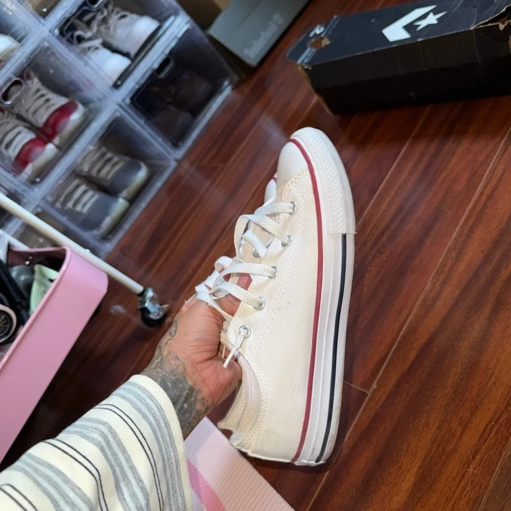Converse Kids Cream Sneakers with Red Accents